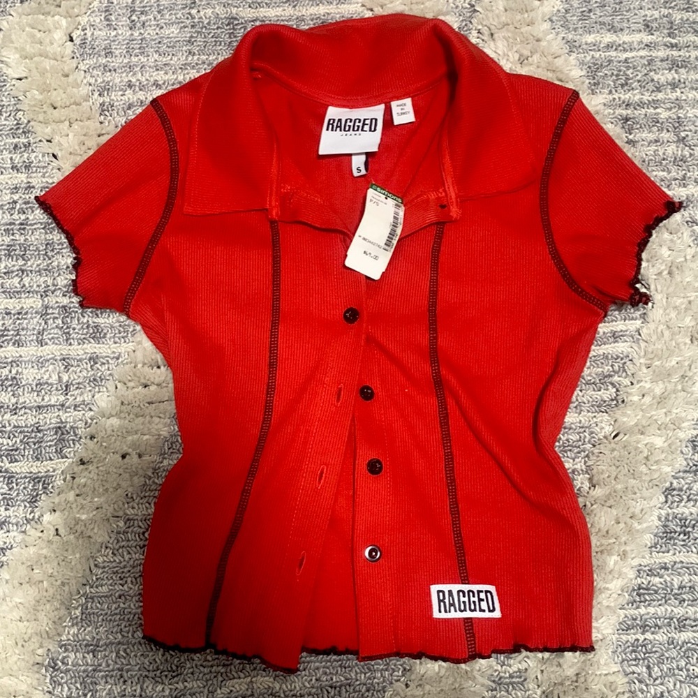 Red cropped ragged priest top. Grunge, y2k